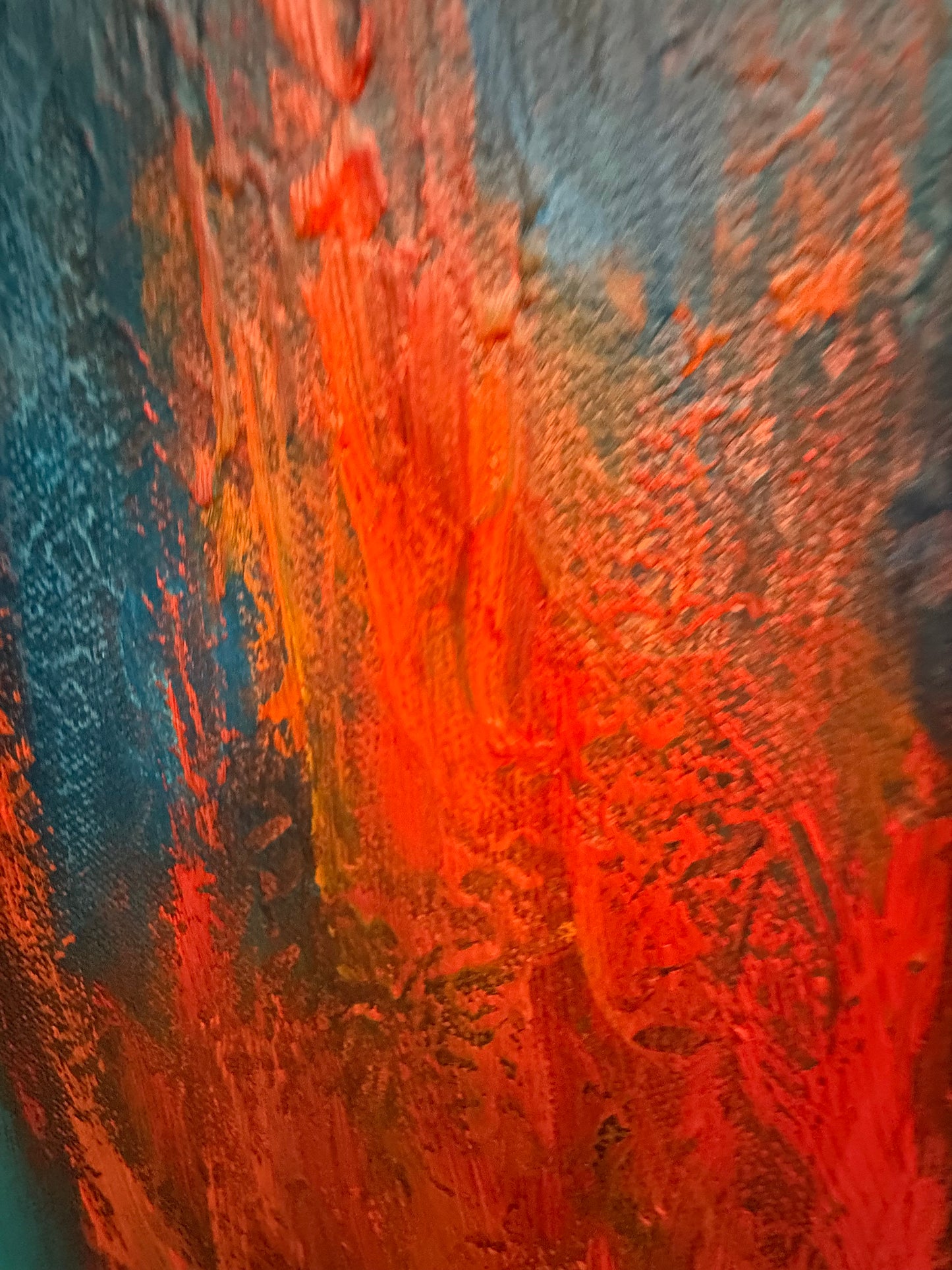 Abstract painting with red and blue hues